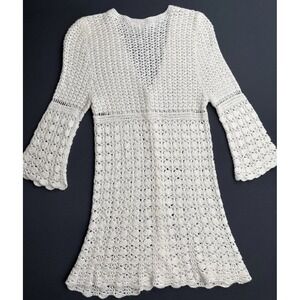 MOFFI International Ivory Open Knit Cardigan Bell Sleeve Resort Boho S Small